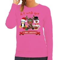 Foute Kersttrui/sweater voor dames - We wish you - roze - kerst dieren - kerst cadeau