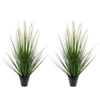 Kunstplant gras sprieten - Set van 2x stuks - groen - 69 cm - grasplant - nepplant - pluimen