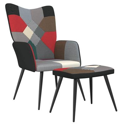 Relaxstoel met voetenbank patchwork stof