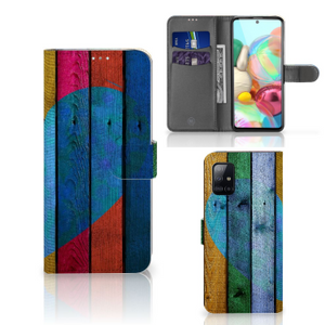 Samsung Galaxy A71 Book Style Case Wood Heart - Cadeau voor je Vriend