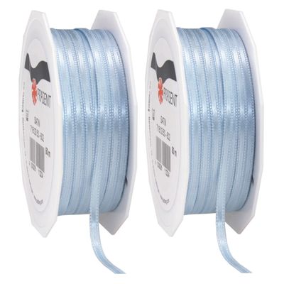 2x Luxe hobby/decoratie lichtblauwe satijnen sierlinten 0,3 cm/3 mm x 50 meter