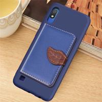 Litchi patroon kaart tas portemonnee beugel + TPU telefoon geval met kaartsleuf portemonnee beugel functie voor Galaxy A10 (blauw)