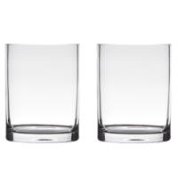 Vaas - 2x - transparant - 15 x 12 cm - glas - cilinder vorm - vazen - bloemenvaas