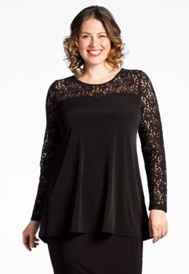 Yoek Tuniek flare met kant | Zwart | Maat 50/52