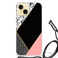 Apple iPhone 15 Shockproof Case Zwart Roze Vormen
