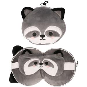 Relaxeazzz Wasbeer knuffel/reiskussen/slaapmasker - 2-in-1 set - voor kinderen