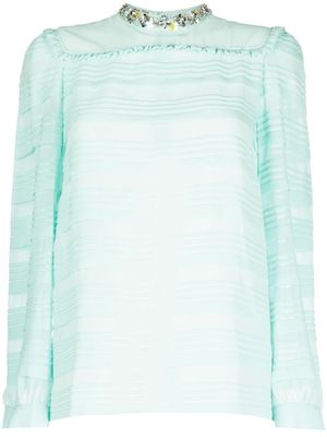 Miu Miu Pre-Owned blouse en soie à volants - Bleu