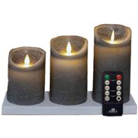 Anna's Collection Oplaadbare LED kaarsen - 3x - grijs - oplaadstation - stompkaarsen