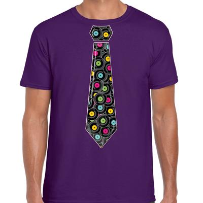 Cadeau T-shirt voor heren - langspeelplaat stropdas - paars - muziek fan