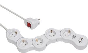 Brennenstuhl Vario Power stekkerdoos met USB 5-voudig wit, 1,4m H05VV-F 3G1,5 - 1155350210