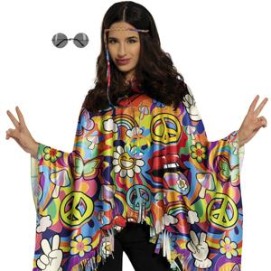 Hippie verkleed set - poncho en bril grijs - one size - Jaren 60/flower power verkleedkleding