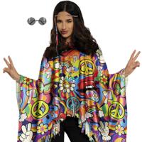Hippie verkleed set - poncho en bril grijs - one size - Jaren 60/flower power verkleedkleding