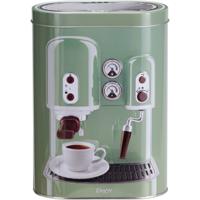 Koffie bewaarblik - metaal - retro koffiemachine groen - 13x8x19 cm - cups/bonen/filterkoffie
