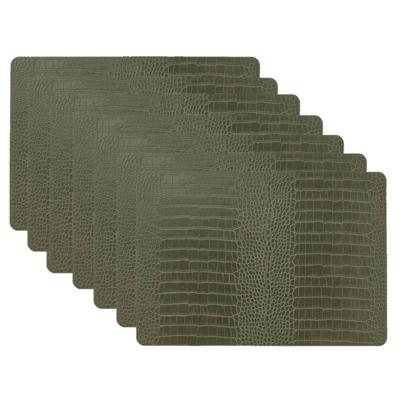 Unique Living placemats Croco lederlook - 8x - 43 x 30 cm - donkergroen - pvc - tafel onderleggers