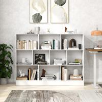 3 Lagen Boekenrek met 10 Vakken Staand Rek Kubusrek Kantoorrek 140 x 24 x 104 cm Wit