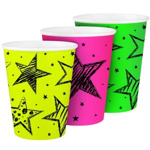 18x stuks verjaardag bekertjes Neon print