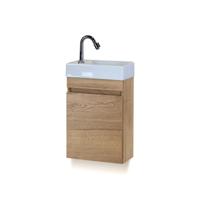 Bonsai Badmeubelset - Natuur Eiken - Keramische Wastafel Fontein L/r