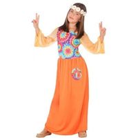 Goedkope Hippie flower power verkleedjurkje oranje voor meisjes 140 (10-12 jaar)  -