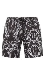 Philipp Plein short de bain à logo imprimé - Noir - thumbnail