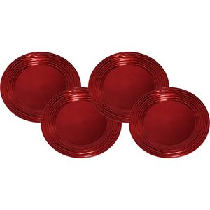 Set van 12x stuks kerstdiner onderborden rond rood glimmend 33 cm - Onderborden