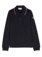 Moncler Enfant polo en coton à patch logo - Bleu - thumbnail