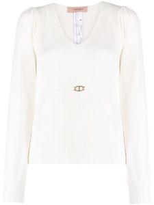 TWINSET pull ceinturé à boucle logo - Blanc