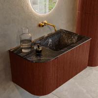 Badmeubel Mondiaz Kurve-Dlux | 85 cm cm | Meubelkleur Ruby | Wastafelkleur Lava | Solid surface | Wasbak rechter zijde spoelbak | Zonder kraangat(en) Badmeubel Mondiaz Kurve-Dlux | 85 cm cm | Meubelkleur Ruby | Wastafelkleur Lava | Solid surface | Wasbak rechter zijde spoelbak | Zonder kraangat(en)