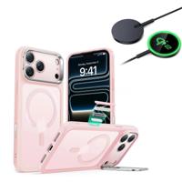 iPhone 17 Pro Max Bundle Classic Hybrid Magnetic Case (Camera Control, Stash Stand) and Magnetic Charging Pad (Qi2) - Frosted Bubblegum Pink