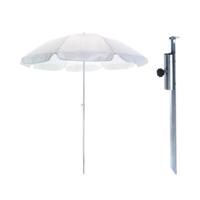 Parasol met metalen grondharing - wit - polyester - Dia 145 cm - verstelbaar