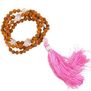 Mala Rudraksha en Rozenkwarts met Roze Kwast