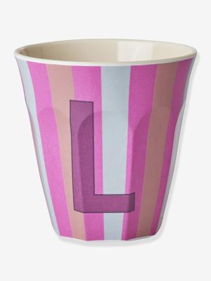 Gestreepte melamine mok LETTER L rice, medium 250 ml meerkleurig