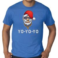 Grote maten Gangster / rapper Santa fout Kerstshirt / outfit blauw voor heren