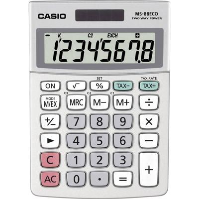 Casio MS-88ECO Bureaurekenmachine Zilver Aantal displayposities: 8 werkt op zonne-energie, werkt op batterijen (b x h x d) 103 x 31 x 145 mm
