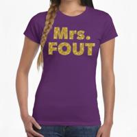 Verkleed t-shirt voor dames - Mrs. Fout - goud glitter - paars - foute party kleding