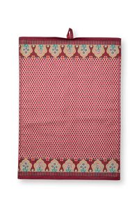 Pip Studio Flower Festival Theedoek Rood/Donkerroze