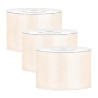 Partydeco Cadeaulint - 3x - ivoor - 5 cm x 25 meter - satijn - sierlint - inpakken - decoratie