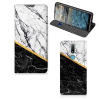 Nokia 2.4 | Standcase | Marmer Wit Zwart - Origineel Cadeau Man