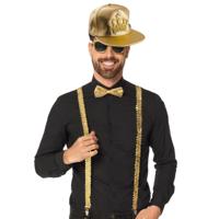 Disco/gabber Verkleedset - bretels/bril/strik en cap - goud - Carnaval/70's/80's - themafeest Disco/gabber Verkleedset - bretels/bril/strik en cap - goud - Carnaval/70's/80's - themafeest