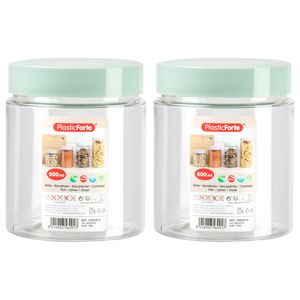 Voorraadpot/bewaarpot - 2x - 600 ml - kunststof - mint groen - B10 x H12 cm