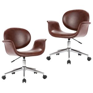 The Living Store Draaibare Eetkamerstoelen - Set van 2 - Bruin - Kunstleer - 67 x 62 x (80 - 87.5) cm