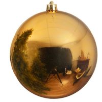 Decoris Kerstbal - goudkleurig - kunststof - glans - groot - 14 cm   - - thumbnail