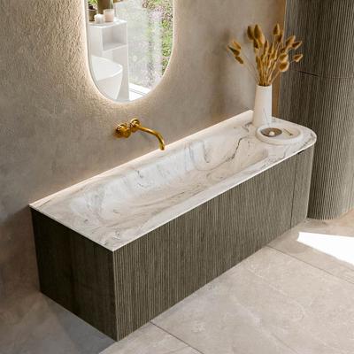 Badmeubel Mondiaz Kurve-Dlux | 135 cm cm | Meubelkleur Shadow | Wastafelkleur Glace | Solid surface | Wasbak links zijde spoelbak | Zonder kraangat(en)