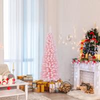 150 cm Kunstmatige Roze Kerstboom Besneeuwde Kerstboom met 328 Takpunten & Inklapbare Metalen Standaard