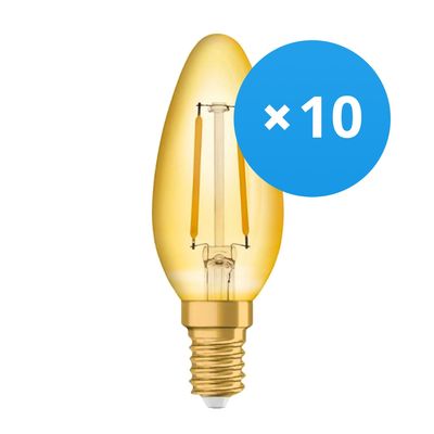 Voordeelpak 10x Ledvance Vintage 1906 LED E14 Kaars Goud 1.5W 120lm - 824 Zeer Warm Wit | Vervangt 15W Voordeelpak 10x Ledvance Vintage 1906 LED E14 Kaars Goud 1.5W 120lm - 824 Zeer Warm Wit | Vervangt 15W