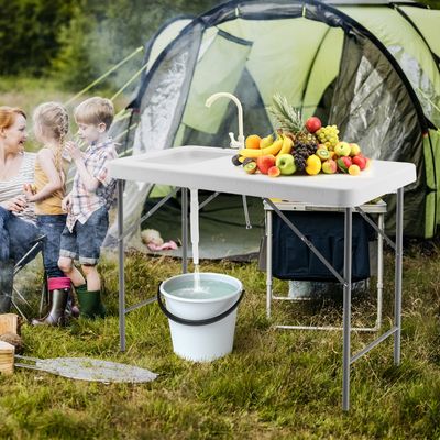 Draagbare en Opvouwbare Vis Schoonmaaktafel en Vis Filet Snij Station met Gootsteen Kraan Afvoerslang Buiten Vissen Camping Tafel