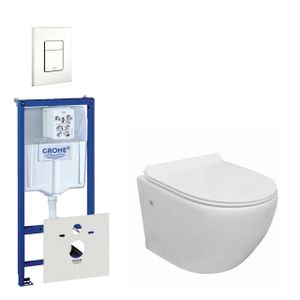 Nemo Go compact Toiletsetset - spoelrandloos - grohe inbouwreservoir - softclose - quickrelease - bedieningsplaat verticaal - wit 0720003/0729205/sw242519/