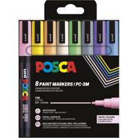 Uni POSCA paintmarker PC-3M, 1,5 mm, etui van 8 stuks in geassorteerde pastelkleuren