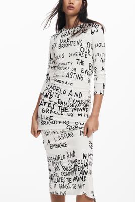 Midi-jurk met tekst - WHITE - XL