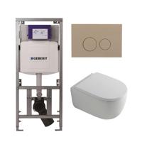 QeramiQ Dely Swirl Toiletset - 36.3x51.7cm - Geberit UP320 Burda inbouwreservoir - 35mm zitting - bedieningsplaat taupe - ronde knoppen - wit glans 0701131/SW1102378/SW1000767/SW1026256