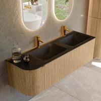 Badmeubel Mondiaz Kurve | 145 cm | Meubelkleur Oak | Wastafelkleur Urban | Dubbele spoelbak | 2 kraangaten